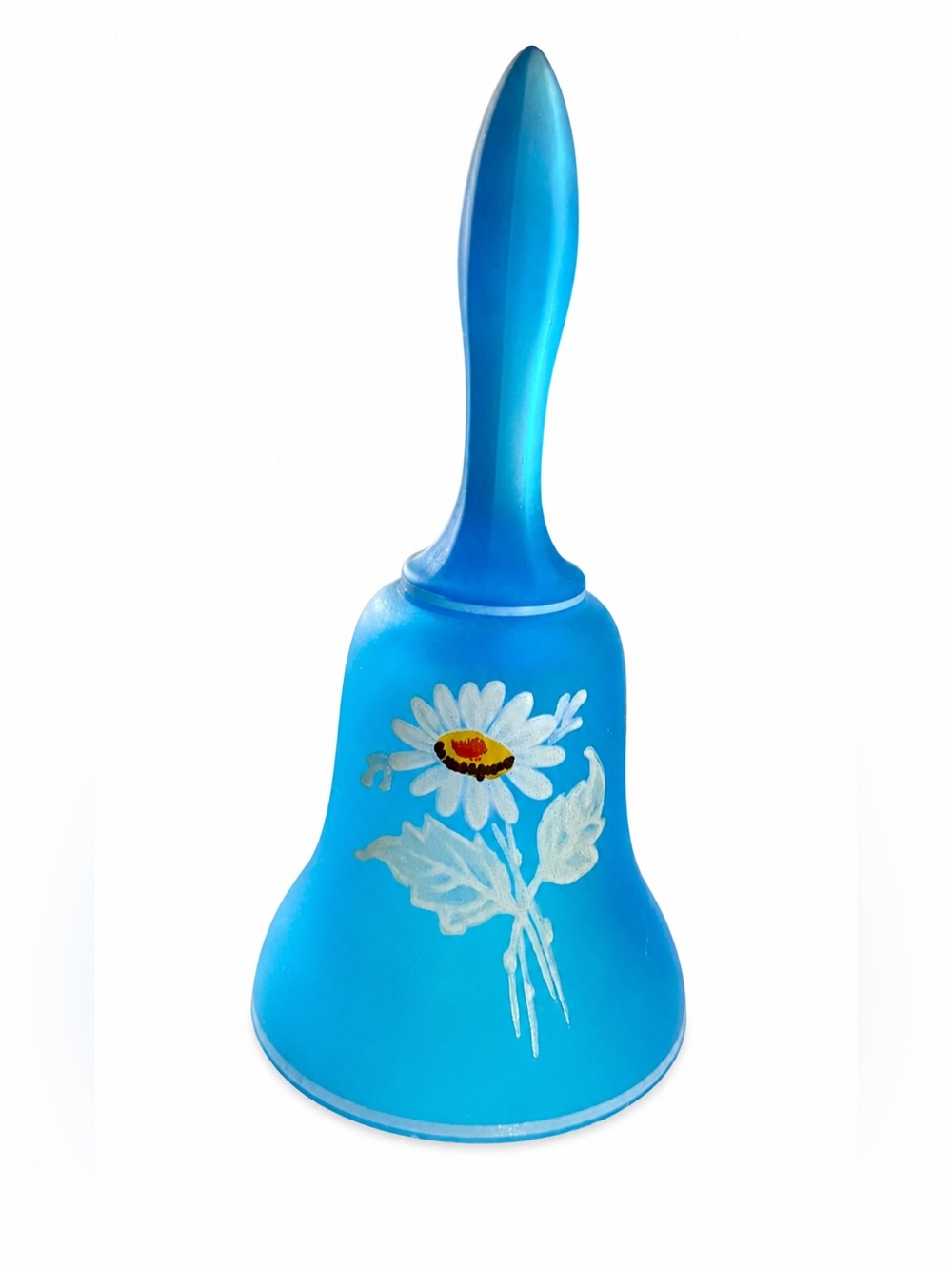 Westmoreland Blue Glass Hand-Made Bell with White Daisy Motif